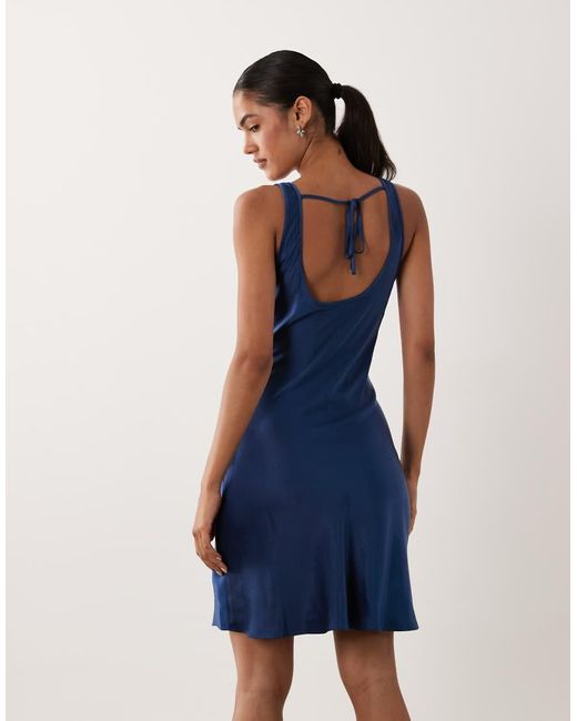 New Look Blue Cowl Neck Satin Mini Dress