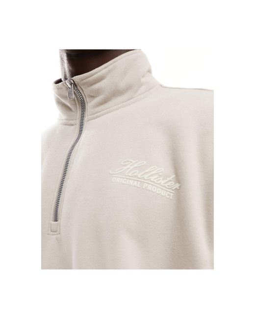 Felpa oversize color cuoio con zip corta di Hollister in White da Uomo