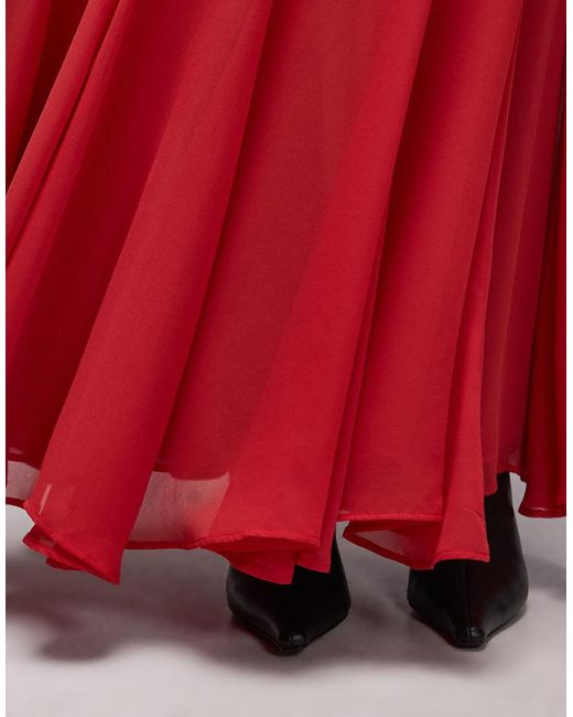 ASOS Red Maxi Chiffon Volume Skirt