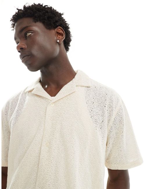 Abercrombie & Fitch Natural Short Sleeve Cropped Oversized Little Lace Shirt for men