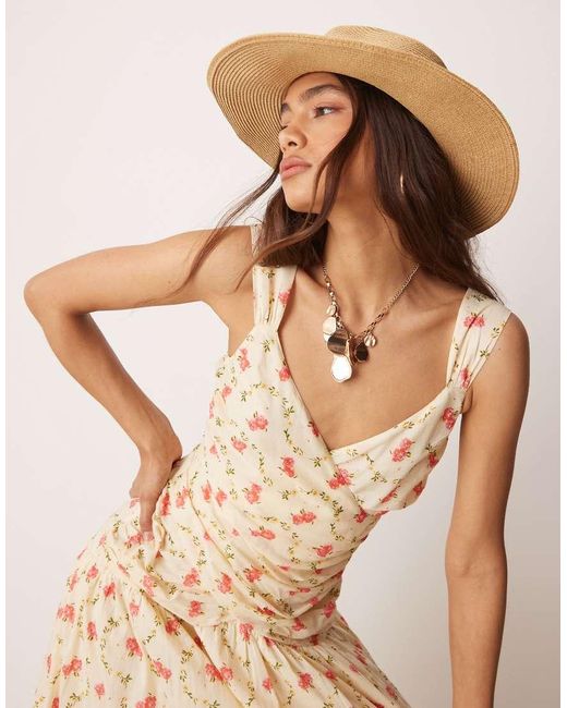 ASOS Natural Dropped Waist Midi Dress With Wrap Bodice