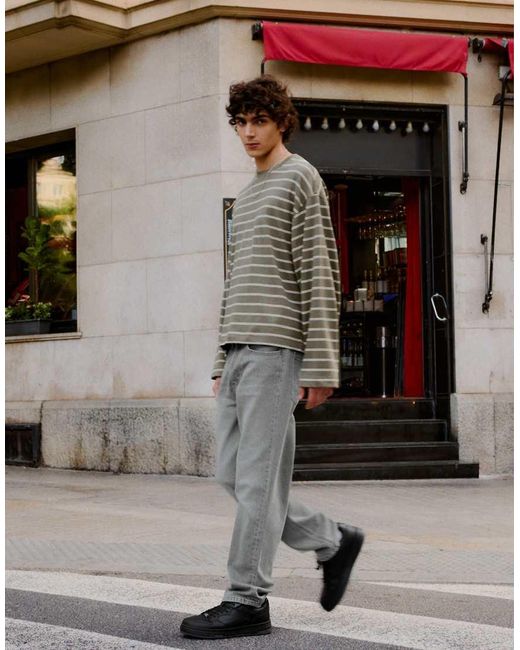 Bershka Gray Tall Straight-Leg Jeans for men