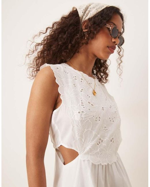 Mango Natural Embroidered Midi Dress With Cut Out Side Detail