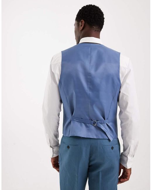 ASOS Blue Slim Linen-rich Suit Waistcoat for men