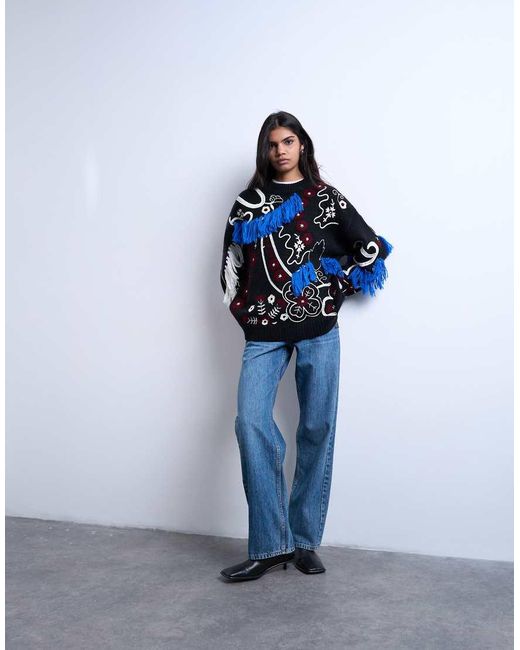Maglione Premium Oversize Ricamato di TOPSHOP in Blue