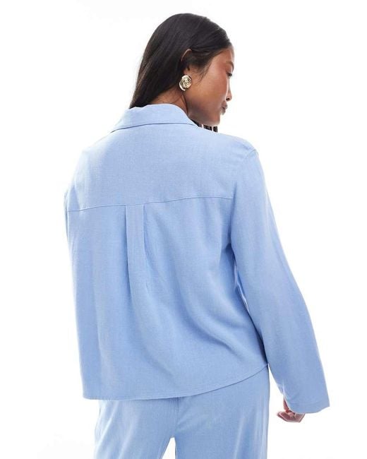 Only Petite Blue Linen Mix Shirt Co-ord
