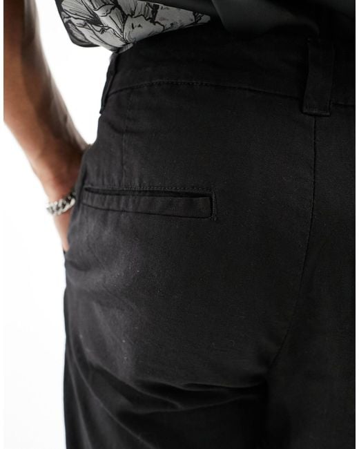 New Look Black Linen Blend Trousers for men