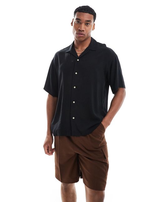 ADPT Black Oversized Revere Collar Shirt for men