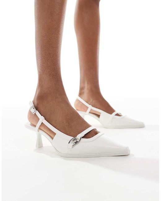 Bershka White Pointed Kitten Heeled Sandals