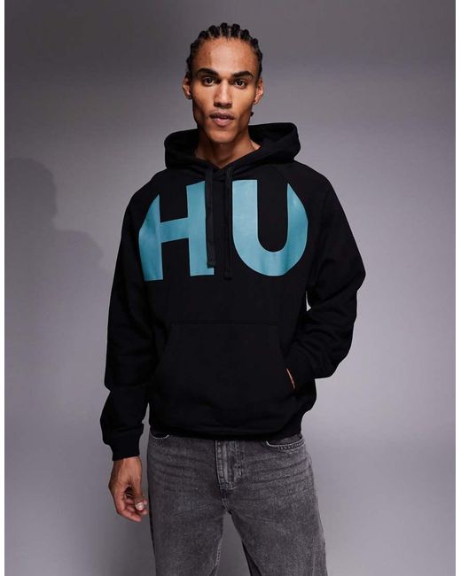 HUGO Black Nalfhood Large Logo Hoodie for men