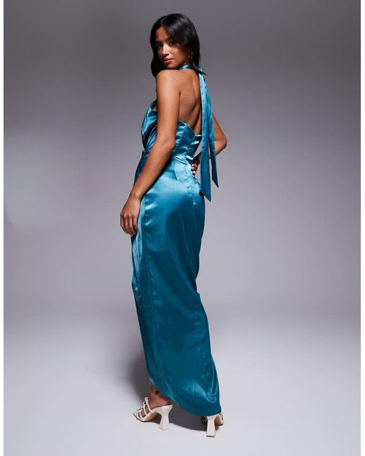 TFNC London Blue Halter Neck Dress With Wrap Skirt