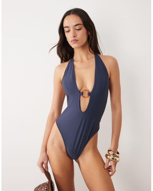 Abercrombie & Fitch Blue Plunge Halter Swimsuit