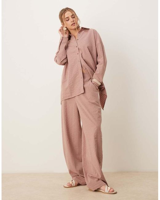 ASOS Ruimvallende Seersucker Broek Met Elastische Taille in het Pink