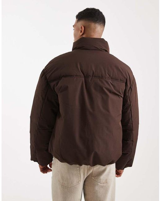 Only & Sons Brown Oversized Ripstock Puffer for men