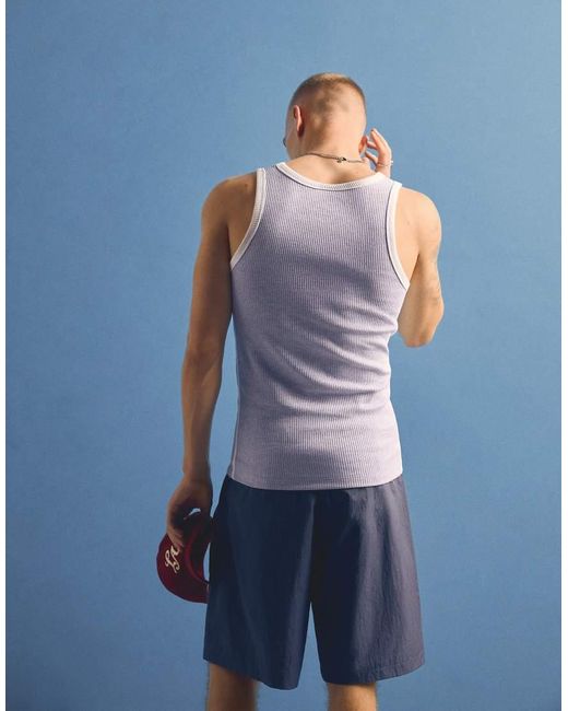 Bershka Blue Contrast Rib Vest Top for men