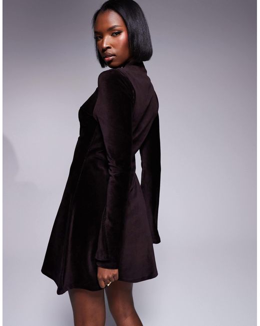 ASOS Black – hochgeschlossenes minikleid aus samtcord