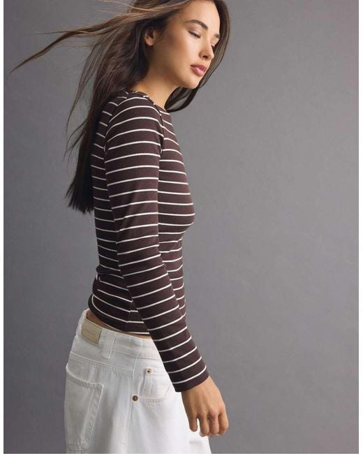 Stradivarius Gray Basic Long Sleeve Striped T-Shirt
