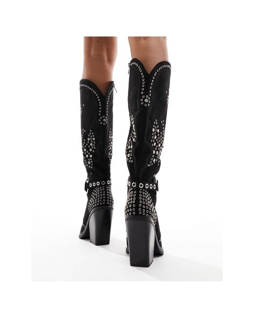 SIMMI Black Simmi London Wide Fit Delano Butterfly Embellished Western Boots