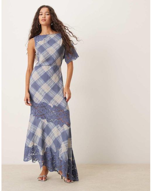 ASOS Blue Midi Dress With Lace Detail