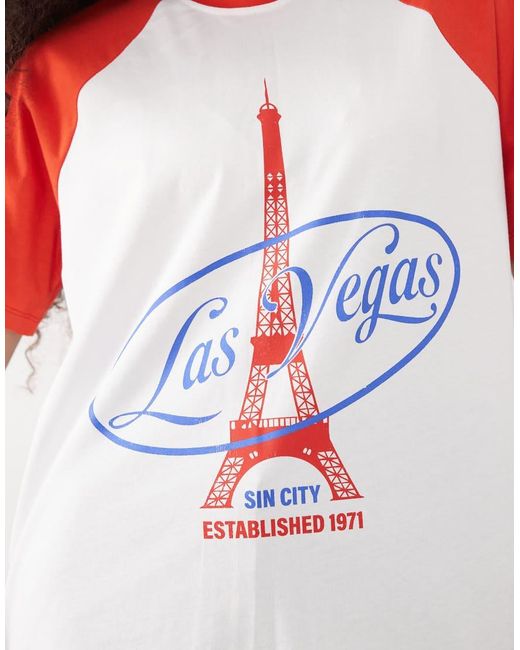 ASOS Red Raglan T-shirt With Las Vegas Tower Graphic