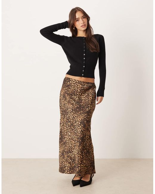 Mango Maxi-Rok Van Satijn Met Luipaardprint in het Natural