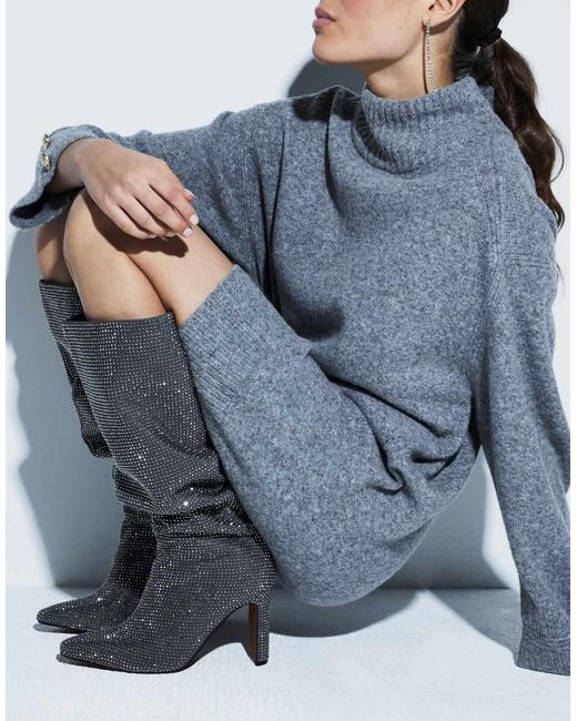 River Island Gray Heatseal Knee High Heeled Boot