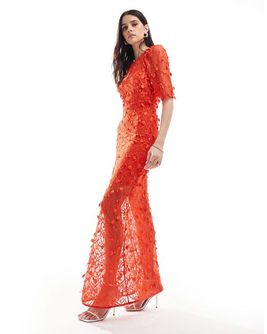 Y.A.S Red 3d Embellished Maxi Dress