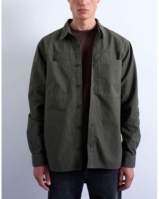 Topman Gray Regular Fit Ripstop Overshirt for men