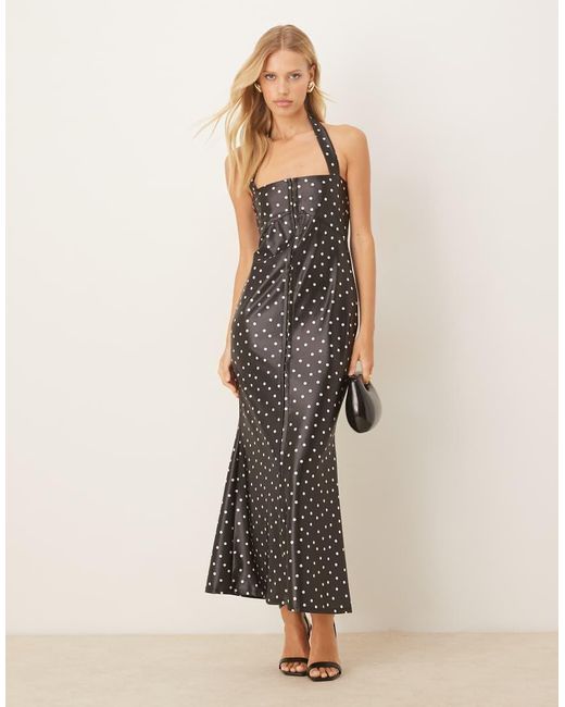 ASOS Natural Printed Stretch Satin Midi Dress