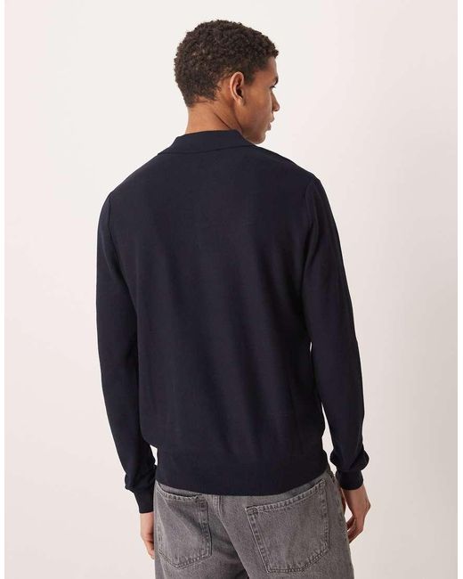 Mango Blue Cotton Mix Knitted Polo Top for men