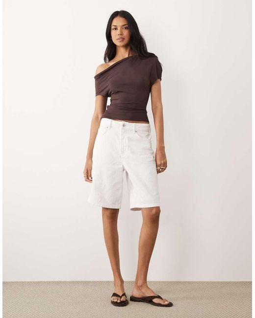 ASOS Brown Short Sleeve Off Shoulder Top With Tie Detail Top