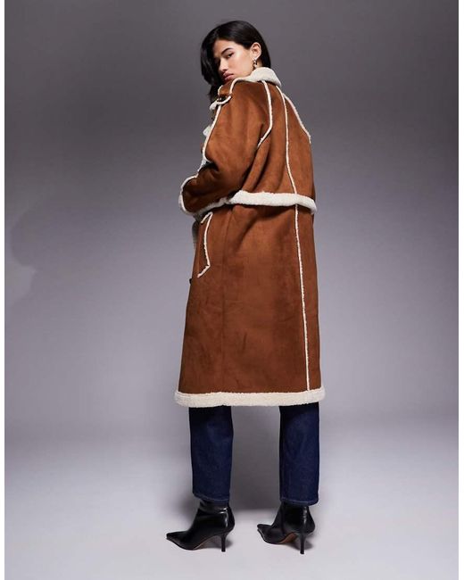 Aria Cove Blue Faux Suede Shearling Look Trim Buckle Detail 2