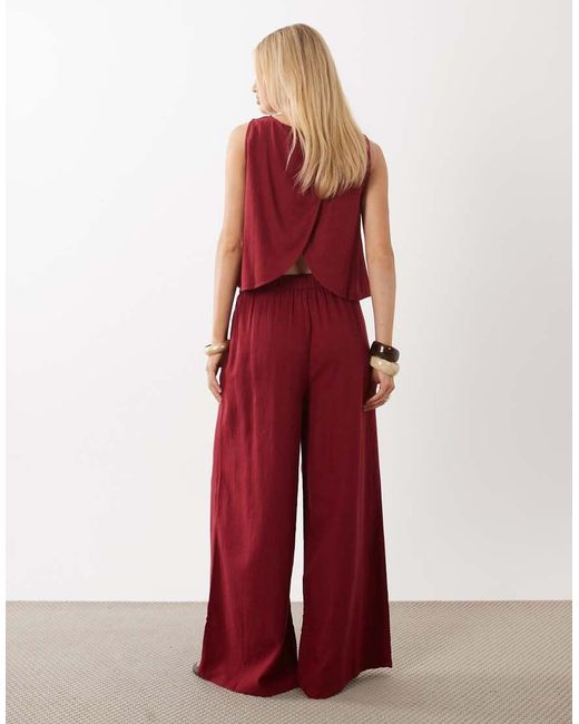 Nobody's Child Red Jerrow Linen Blend Elasticated Waist Wide Leg Trouser