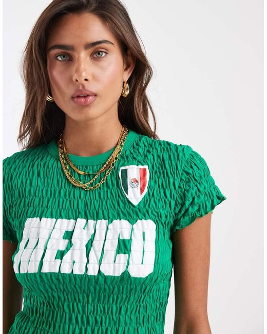 ASOS Green Shirred Baby Tee With Mexico Football Graphic