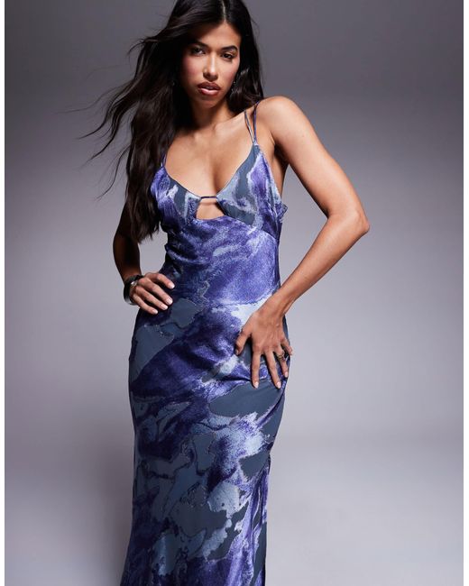 ASOS Blue Strappy Cami Maxi Dress With Hi Low Hem