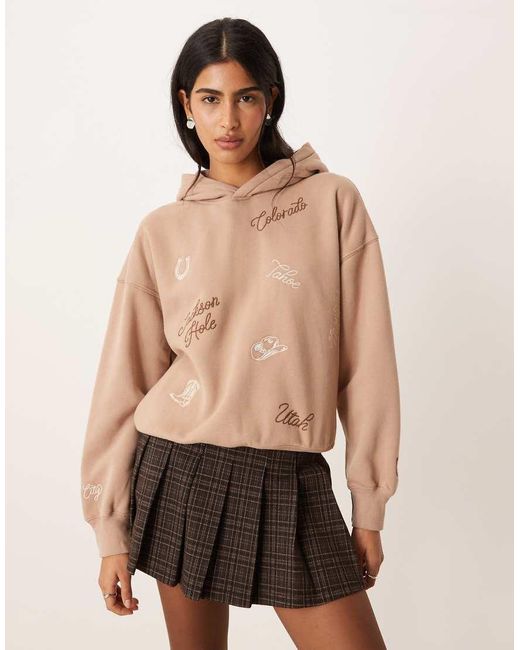 Abercrombie & Fitch Hoodie Met Grafische Motieven in het Natural