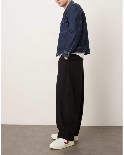 ASOS Black Smart Wide Barrel Leg Pleated Pants With Wool Blend for men