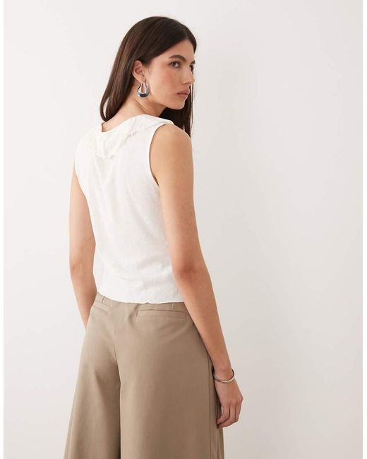 Mango Natural Ruffle Front Sleeveless Top