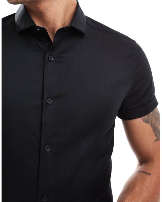 ASOS Black Skinny Fit Royal Oxford Shirt With Cutaway Collar for men