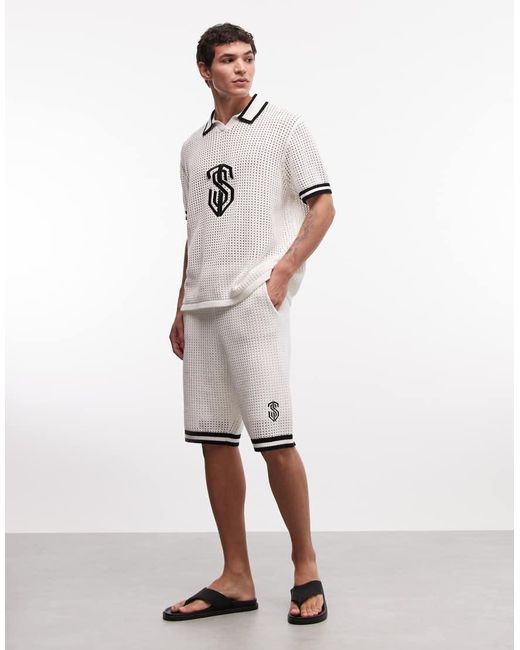 Sixth June White Knit Embroidery Shorts for men