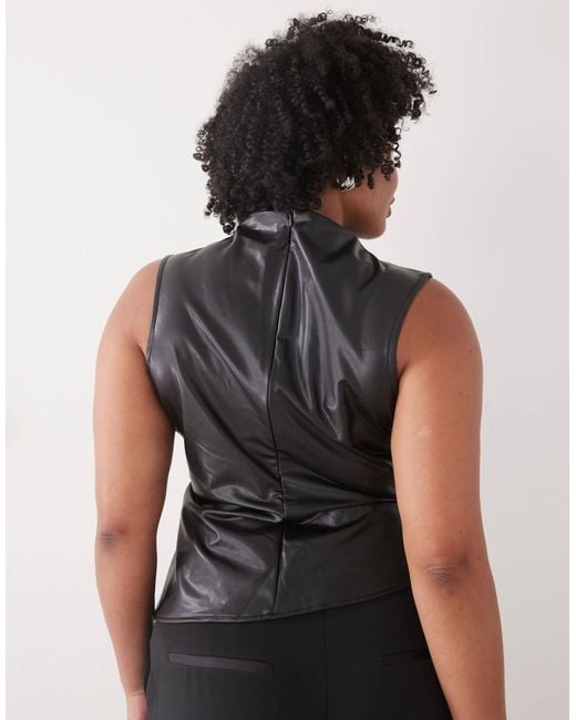 Noisy May Black High Neck Faux Leather Asymmetric Top