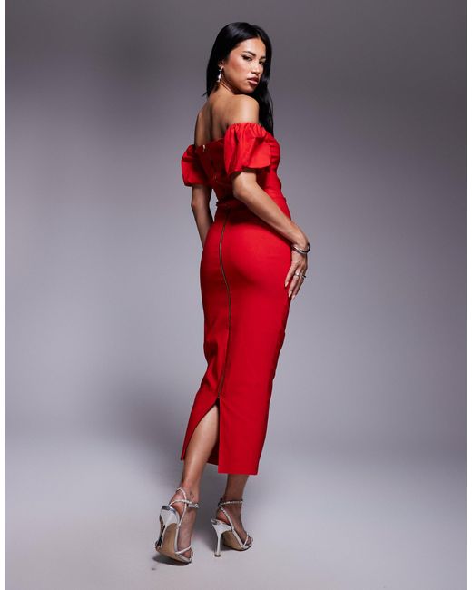 Vesper Red – midaxi-kleid aus bengaline