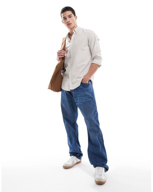 Camicia Oxford A Maniche Lunghe Color Pietra di Threadbare in Gray da Uomo