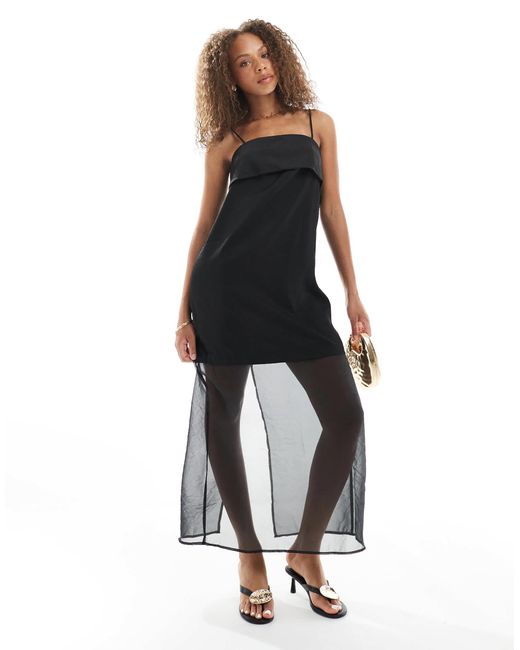 Robe longue en mousseline avec ourlet transparent Object en coloris Black