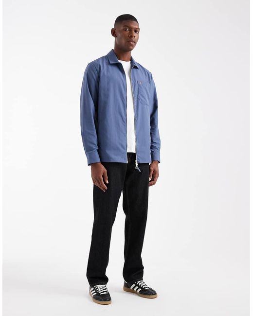Farah Blue Fintoni Zipped Long Sleeve Shirt for men