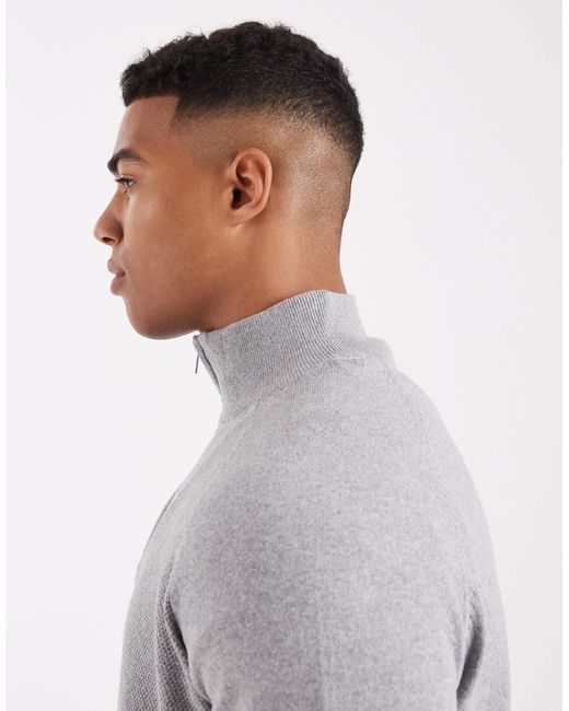 Threadbare Gray 1/4 Zip Knit Sweater for men