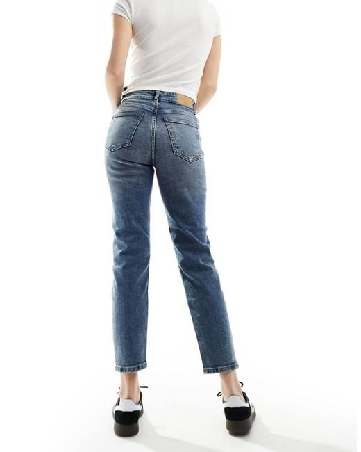 Vaqueros De Talle Alto Y Corte Recto Slim Con Lavado Azul Medio Moni De -Azul Marino Noisy May de color Blue