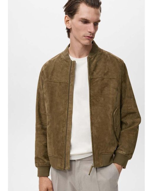 Mango Brown Leather Bomber Jacket for men