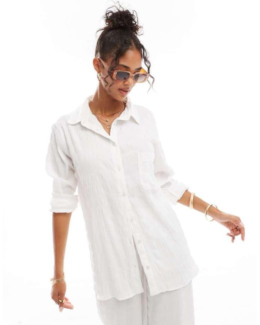 esmé studios White Esmee Exclusive Textured Oversized Beach Shirt Co-Ord