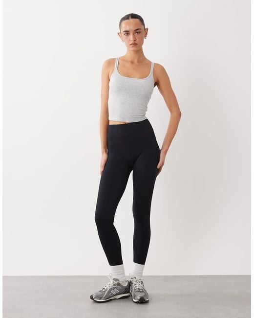 4505 Black Seamless Baby Rib Wrap Back High Waist Gym Leggings